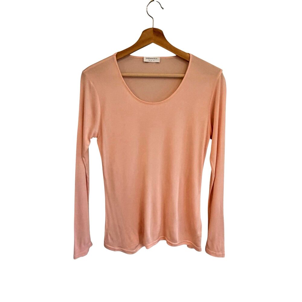 Grenasa Silk Long Sleeve T Shirt Top Size L Pink Luxury Capsule Minimalist Layer